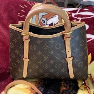 Source Unknown Brown Monogram Tote with Tan Trim